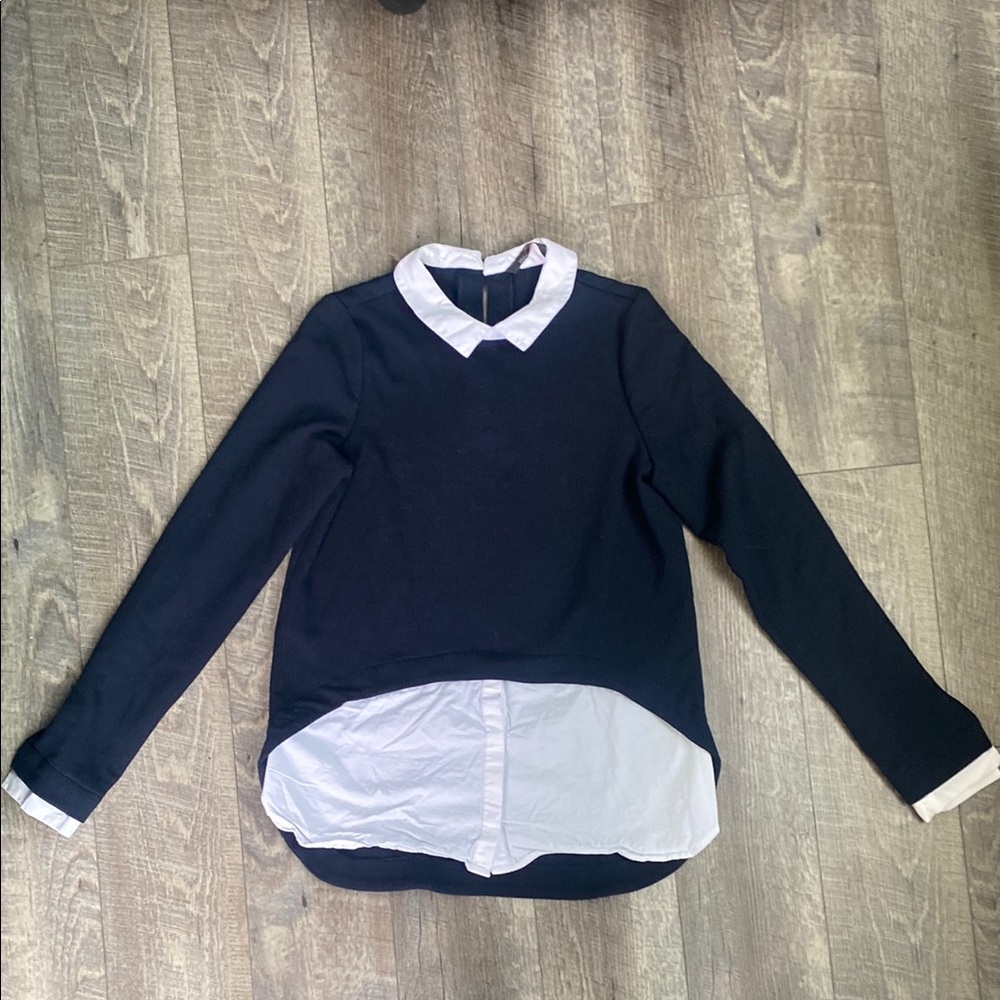 100% Cotton Ribbed Sweater Top with Shirt collar and sleeves